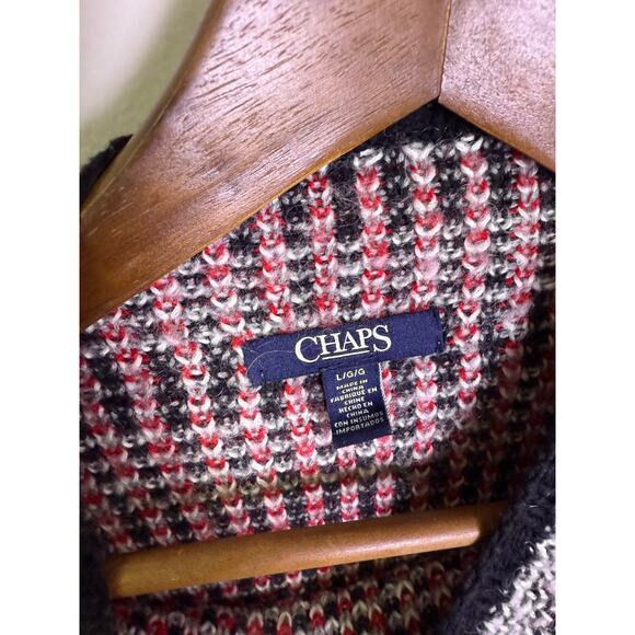 Chaps Women’s Plaid Knit Sweater Black Red White Fuzzy Texture Size L - Picture 3 of 5